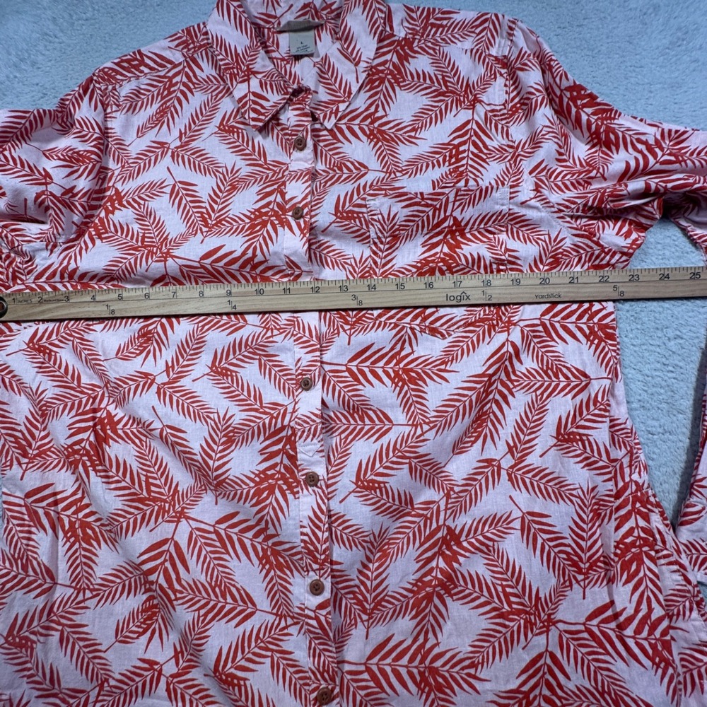 Duluth Trading Artisan Tunic Women L Orange Pink Hemp Cotton Palm Leaf Tropical - Picture 6 of 10